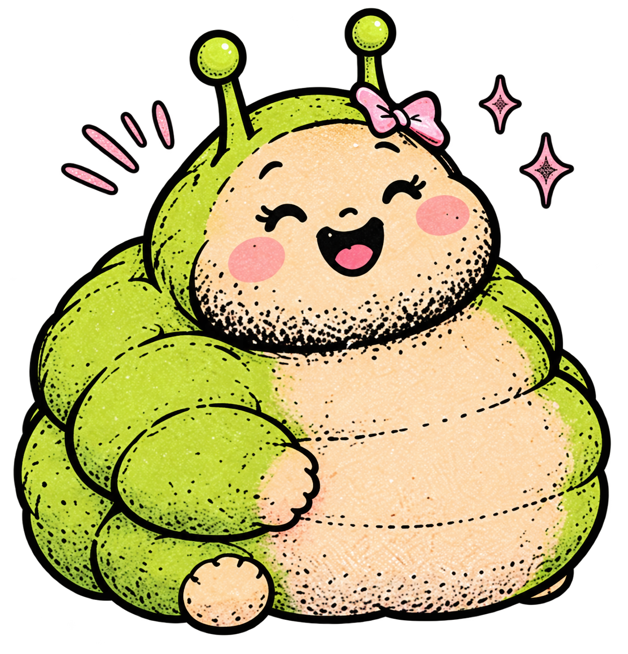 Blije groene Wurmpie met strik